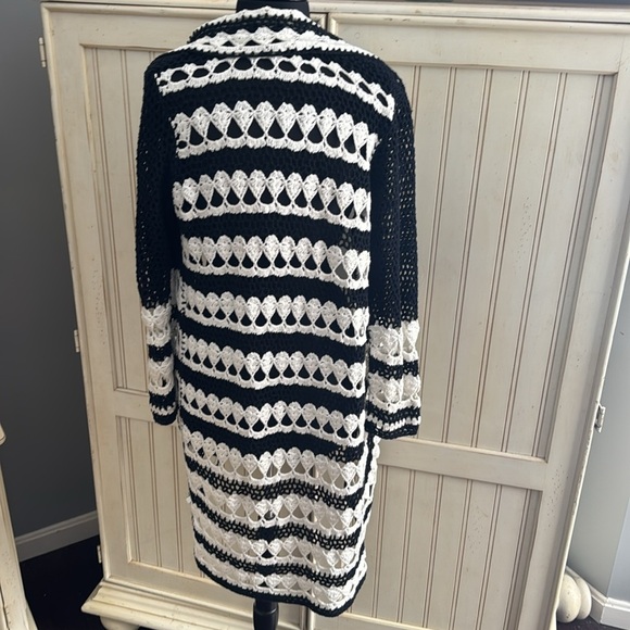 Boston Proper Black & White Crochet Open Front Duster/ Cardigan - Picture 4 of 11